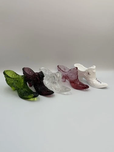 Lot Of 5 Fenton Vintage Glass Slipper Shoes