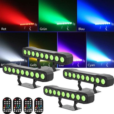 4x RGBW Wash Wallwasher Licht Bar 9LED Strahler DMX DJ Disco Strobe Lichteffekte