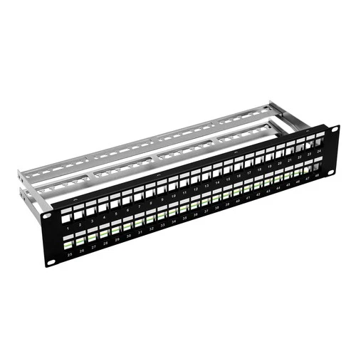 ProfiPatch 19" Patchpanel Verteilerfeld 48-Port 2HE Keystone Jack Modul schwarz