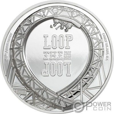 LOOP THE LOOP Stahlachterbahn 1 Oz Silber Münze 5$ Cook Islands 2021