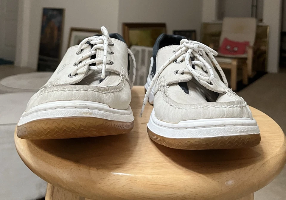 Zapatos mocasines de barco Nautica 85-2150 blanco/negro 2 tonos para hombre US11M suela de goma Foto 3 de 4