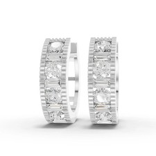 1.00 Ct Round & Baguette Channel Lab Grown Diamond Hoop Earrings 18k White Gold