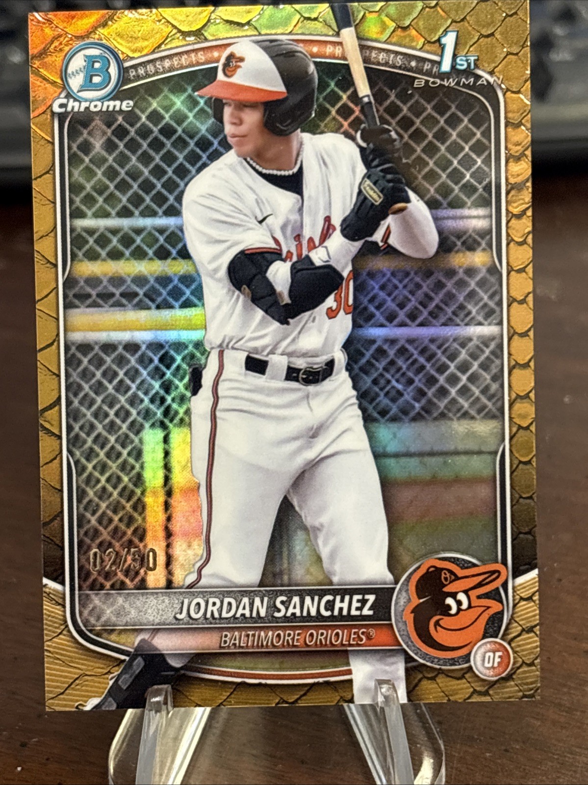 2025 Bowman Chrome Baseball Jordan Sanchez Gold Reptillian 1st Bowman /50