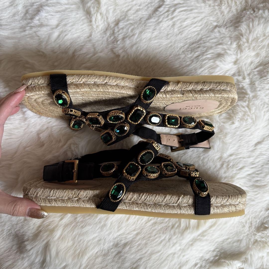 APL Nuovi sandali espadrillas Gucci impreziositi da cristalli taglia 38 US8 nero verde