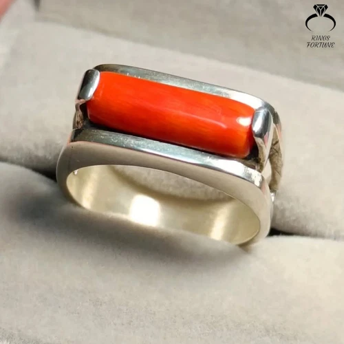 Authentic Red Coral Ring 925 Silver Handmade Marjan Gemstone Ring for Men