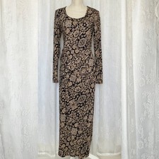 Peruvian Connection Women's Shalimar Maxi Dress Medium Gold Long Sleeve Drape