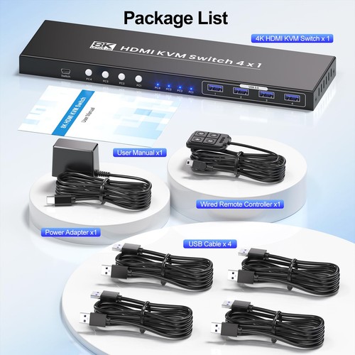 HDMI KVM Switch 1 Monitors 4 Computers, 8K@60Hz 4K@120Hz USB 3.0 4 Port HDMI ... - 第 7/7 張圖片