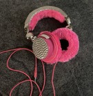 Girls Vtg Justice Retro Dazzling Rhinestone Hot Pink Furry Headphones Auxiliary — photo 1