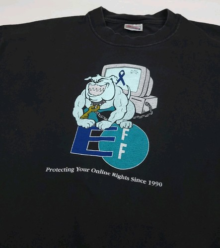 Vintage 90s EFF Logo Print T Shirt Protecting Online Rights USA Internet Tech XL - Picture 4 of 5