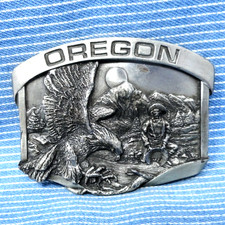 Oregon Western Frontier Prospector Eagle Belt Buckle Vtg 80s Siskiyou  .CPA526