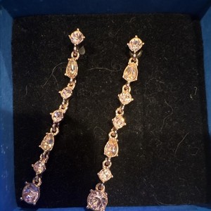 Authentic Gold Plated Clear Crystal Round Prong Set Dangle Drop Earrings Butterfly