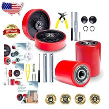 Pallet Jack Truck FULL SET RED Wheels Axles Rollers Bearings 5500lb Capacity