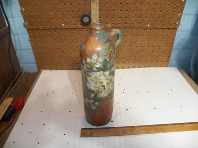 Antique Hand-Painted Stoneware Glazed European German Clay Wine Jug