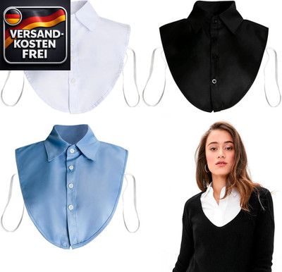 Krageneinsatz Damen Set 3 Stück für Blusen Hemden abnehmbar in Weiß Schwarz Blau
