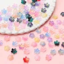 100Pcs Cherry Blossom Glass Flower Beads Translucent Gradient Colorful Floral...