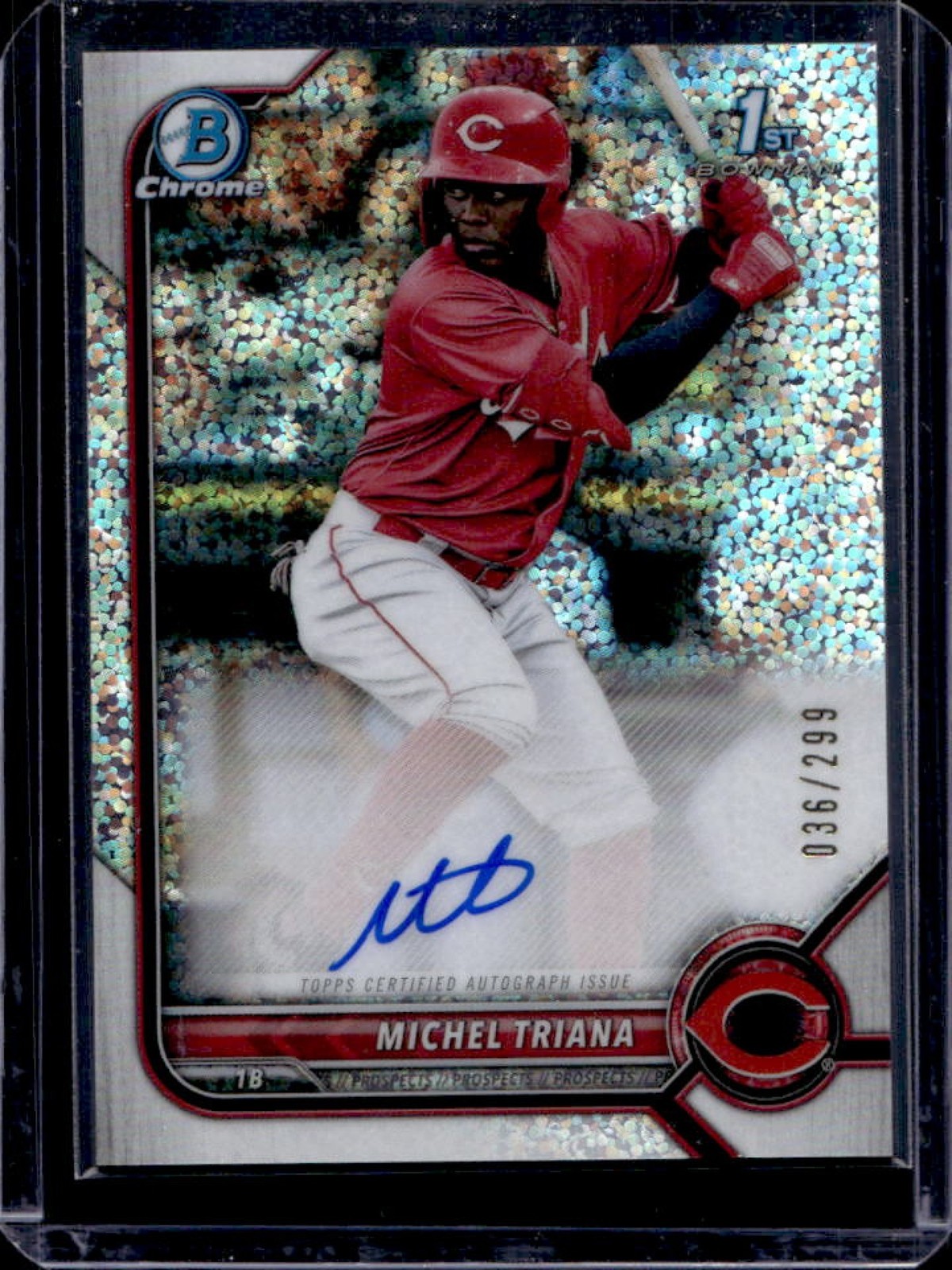 2022 Bowman Michel Triana Chrome Auto 1st Prospect Speckle Refractor #36/299