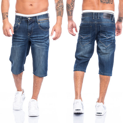 Herren Bermuda Shorts Used-Look Hose Blau Jeansshorts kurze Hose H-094 W28-W38