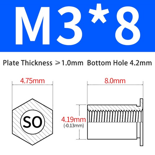 M3 Nietmutter Säulenmuttern Sechskantkopf Durchsteck Kohlenstoffstahl Verzinkt - Picture 23 of 27