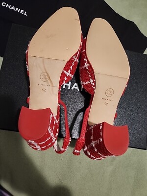 Chanel Red Tweed Slingbacks Size 42 With Box | eBay