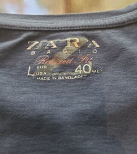 VTG Zara Men's Basic Long Sleeve SolidNavyBlue Crew Soft 100%Cotton T-Shirt : L