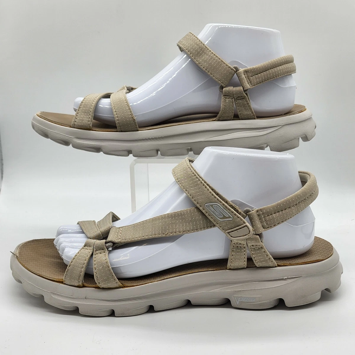 Prisnedsættelse Ungdom USA Skechers Go Walk Riverwalk Move Goga Mat Quarter Strap Beige Tan Sandals  Size 10 | eBay