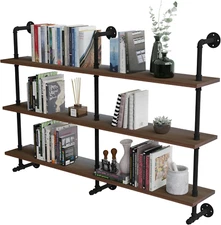 Industrial Pipe Wall Shelves Pipe Shelving,Natural Wood 60 Inches Long Walnut Fl