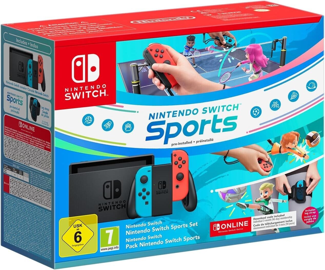 NINTENDO SWITCH V2 1.1 CONSOLE PORTATILE NEON BLUE RED + SWITCH SPORTS ITALIA