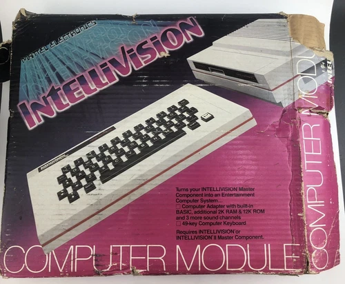 MATTEL INTELLIVISION ECS 1983 MÓDULO DE COMPUTADORA Y TECLADO ~ CAJA ABIERTA