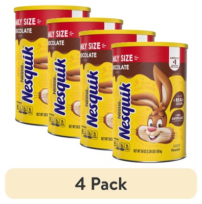 (4 pack) Nestle Nesquik Chocolate Flavor Powder Stir In Drink Mix Canister ﻿