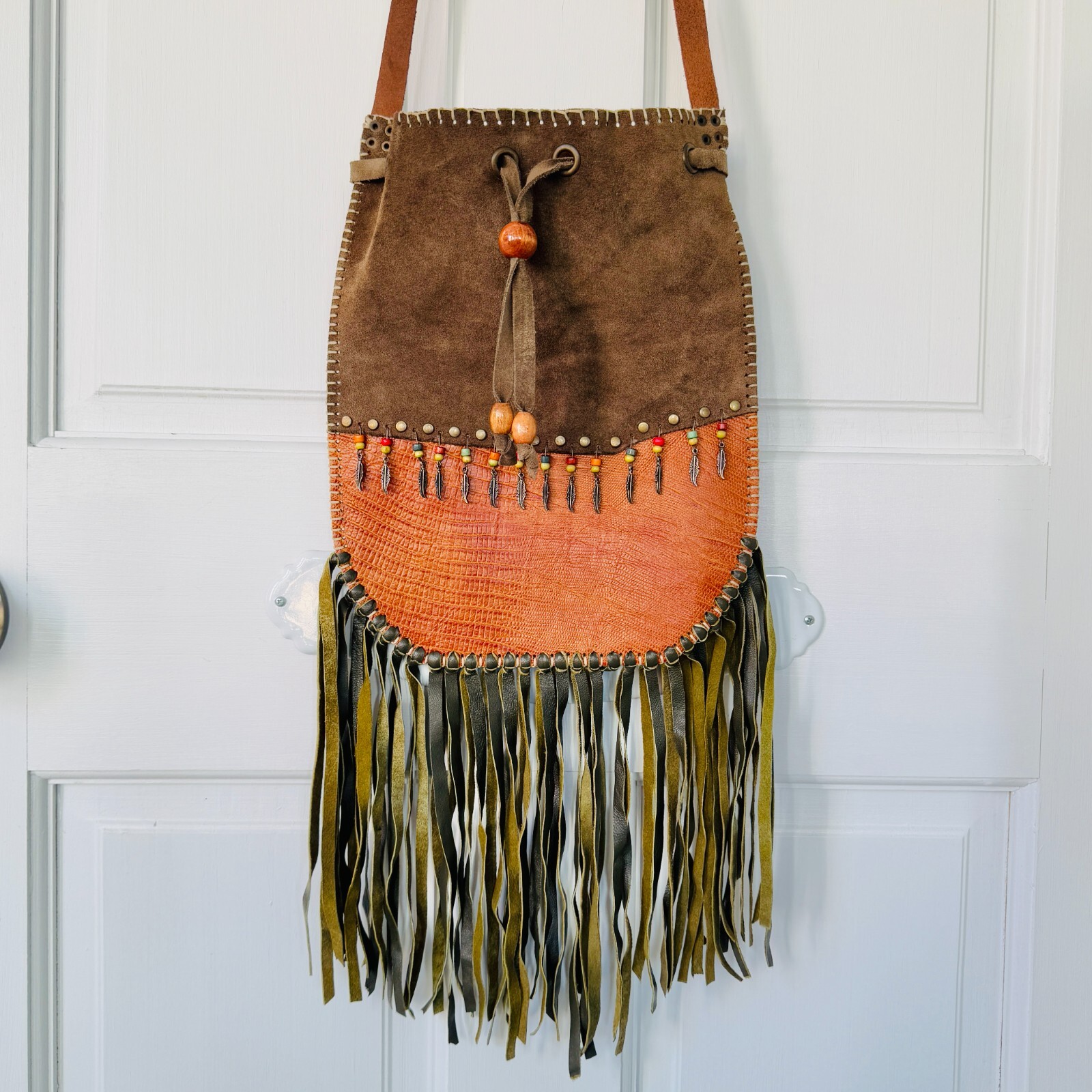 Handmade Leather Patchwork Crossbody Shoulder Bag… - image 2