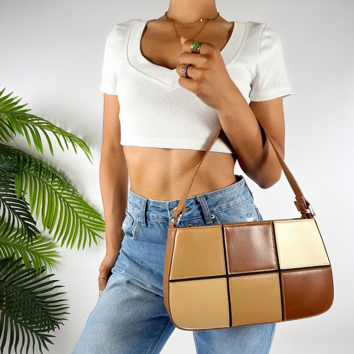 Vintage Y2K Brown Faux Leather Classy Baddie Shoulder Bag Mod 