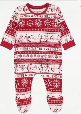 GEORGE Weihnachten Disney Mickey Mouse New Born Baby Rot Schlafanzug Overall Neu Weich