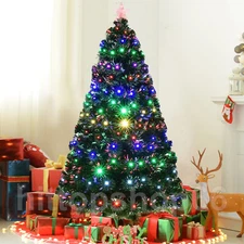 Pre Lit Lighted Christmas Tree Fibre Optic Colour Changing Bushy LED Lights Star