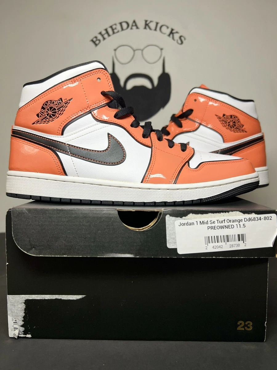 Nike Air Jordan 1 Mid SE Turf Shoes Sneakers DD6834 802 Orange Black Size 11.5