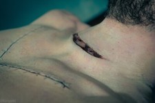 Special effects makeup prosthetic. Cutted neck