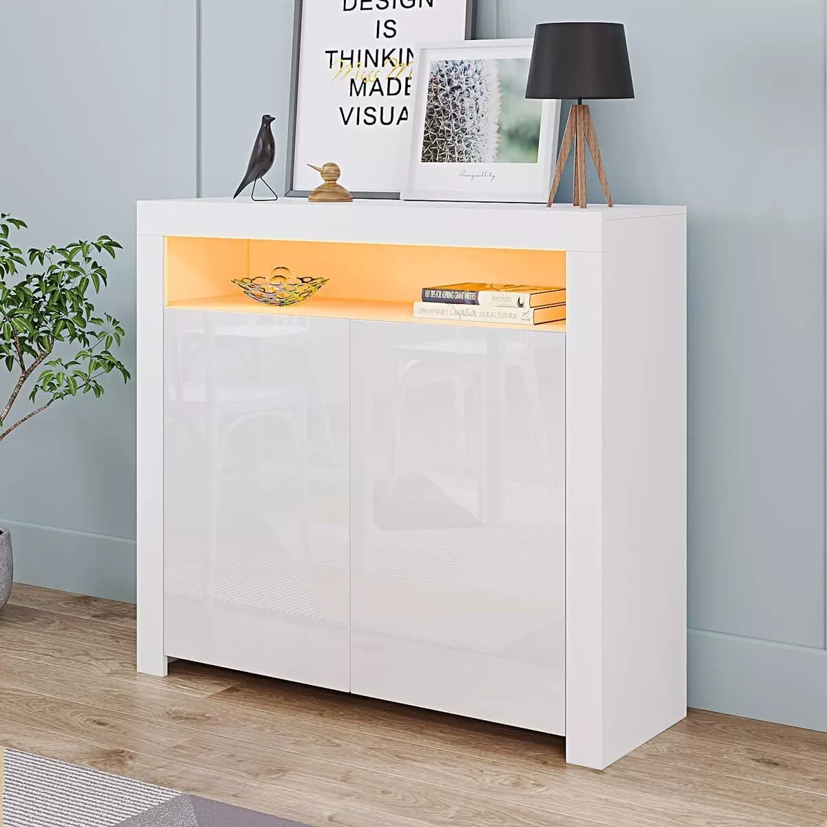 Kitchen Buffet Server Table 42 inch with RGB LED Light Sideboard Console