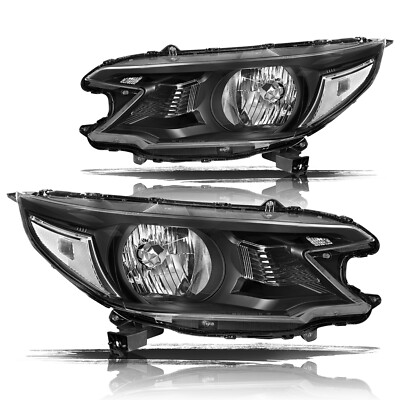 For 2012 2013 2014 Honda CR-V Black Headlights Assembly Clear Corner Lamps Pair