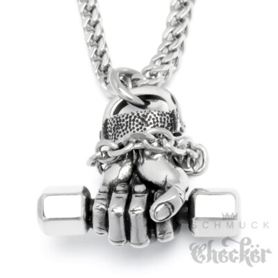 Faust mit Hantel Anhänger Edelstahl-Kette Bodybuilder Hand Kraftsport Motivation