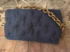 Zara Denim Quilted Bag With Gold Chunky Chain Handle 