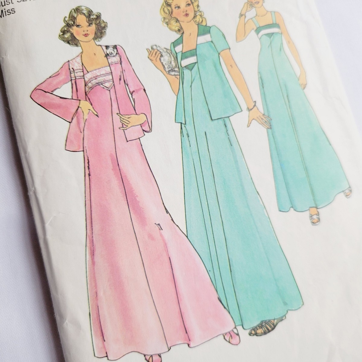Simplicity 7269 Vintage 70s Maxi Dress Coverup Pattern Bust