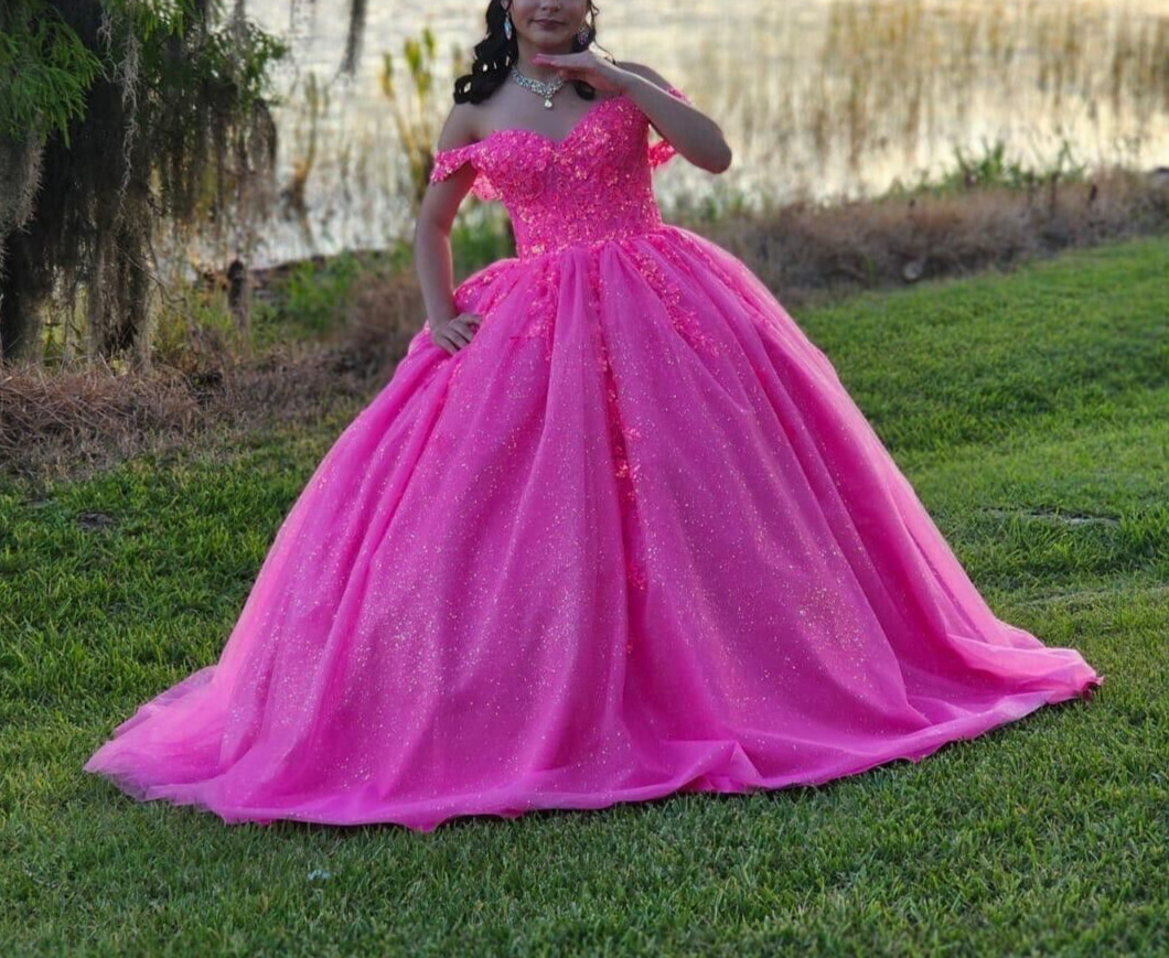 Gorgeous Hot Pink Sequin Ball Gown Sweet Birthday Quinceanera Dress SP1802