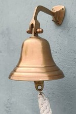 Antique Brass Ship Bell Nautical Hanging Door Bell, With Wall Mount Bracket