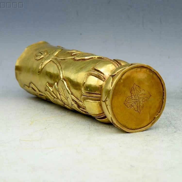 Китай латунный фэн-шуй счастливый лотос буддизм ручка контейнер щетка горшки старинный - Изображение 2 из 3