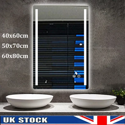 Dimmable LED Bathroom Mirror Anti-fog Touch Sensor Illuminated Lights 60x80cm