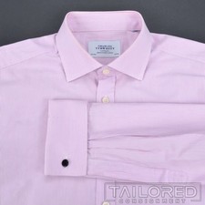 CHARLES TYRWHITT Pink Striped 100 Cotton French Cuff Luxury Dress Shirt - 16.5