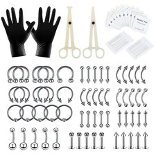 84PCS Mixed Body Piercing Kit Stainless Steel Tongue Eyebrow Nose Lip Ring