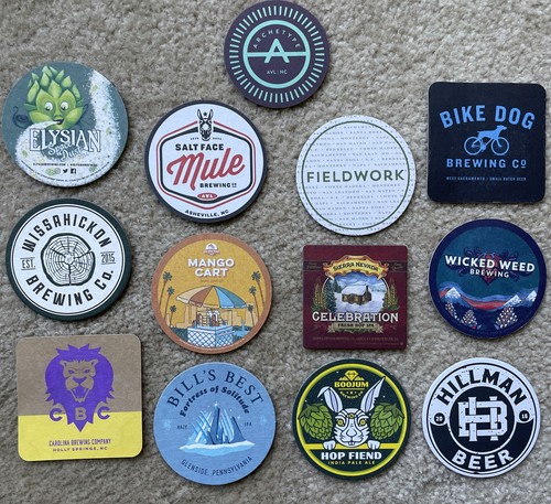 Craft Brewery Coasters Lot of 13 Craft Beer PA, NC, CA, WA