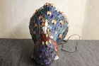 VINTAGE Peacock Bird Stained Glass Tiffany Style Tabletop Desk Lamp WORKING