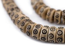 Brown Carved Eye Disk Bone Mala Beads 12mm Nepal Large Hole 22 Inch Strand