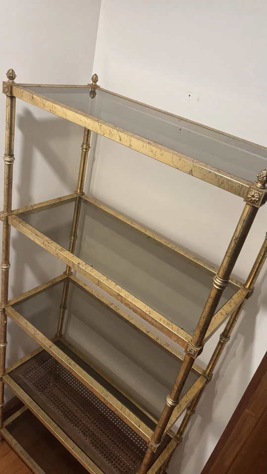 Vintage italiano Hollywood Regency metal dorado imitación bambú Étagère Foto 2 de 4